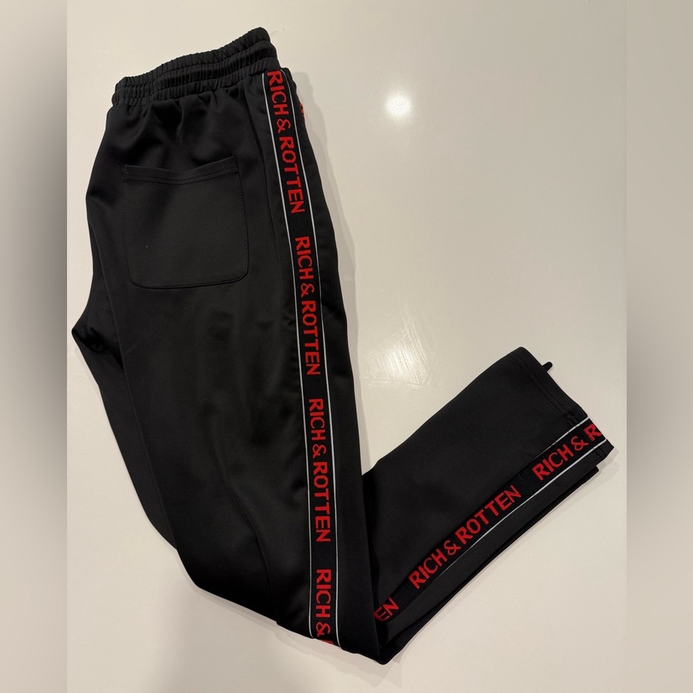 Rich & Rotten Mens Black Joggers with Red Accents